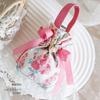 Small Floral Canvas Drawstring Bag Small Bowknot Jewelry Pouch With Pearl Chain Wedding Candy Packaging Bag