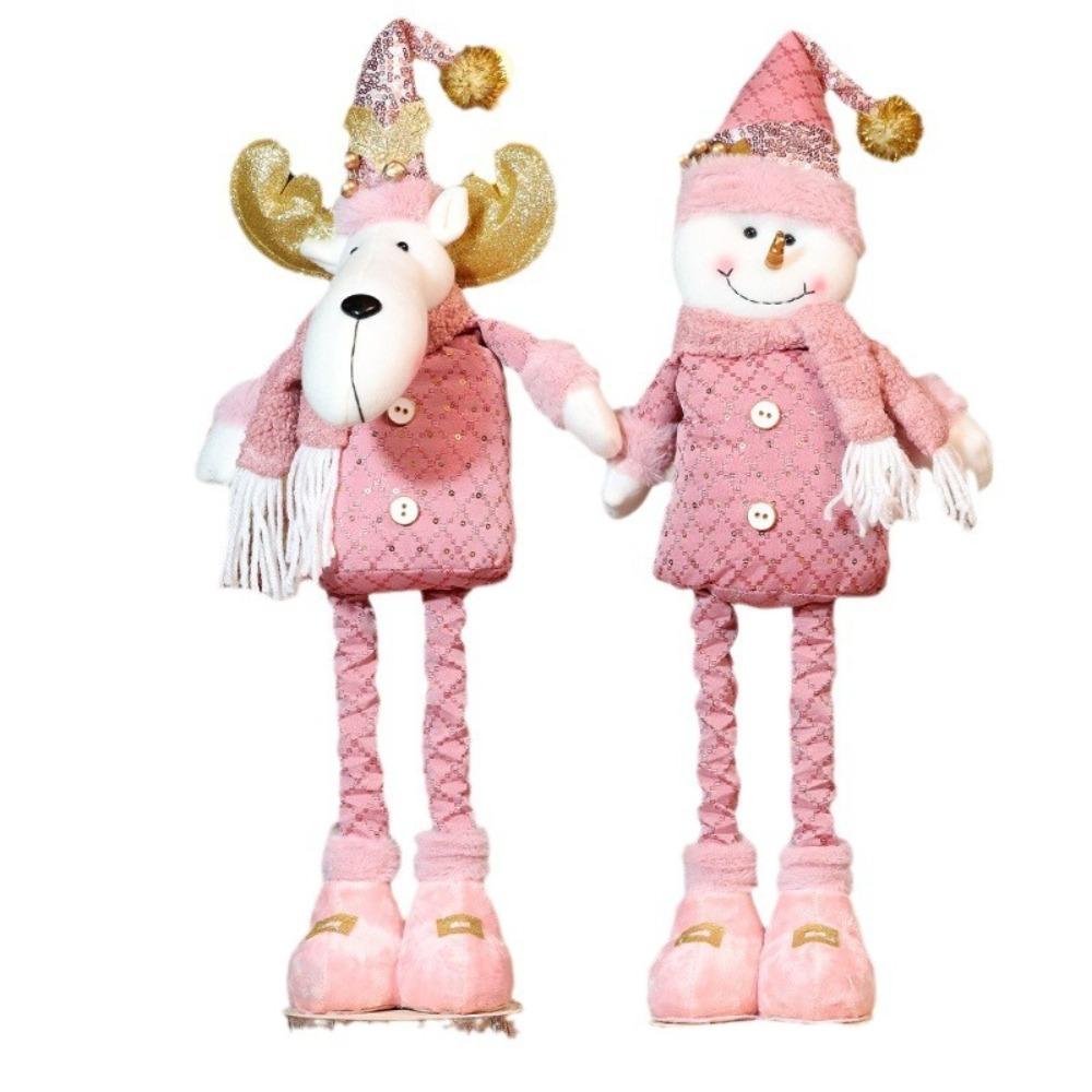 Pink Santa Claus Telescopic Doll Window Scene Christmas Decoration Xmas Ornament Knitted Elk Doll