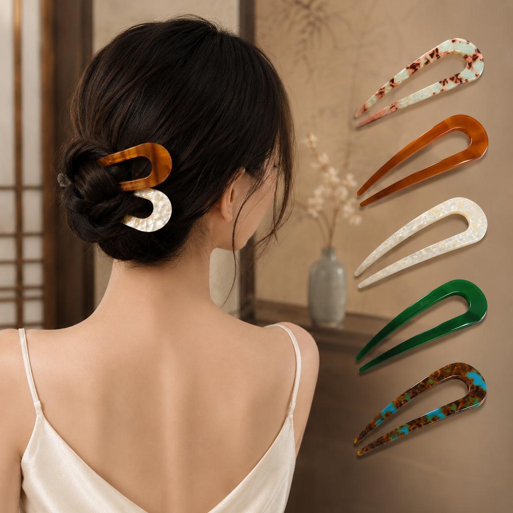 Acetate U Shaped Hair Pin for Women French Twist Hair Fork Tortoiseshell Bun Stick Korean Vintage Updo Hair Accessories for Buns