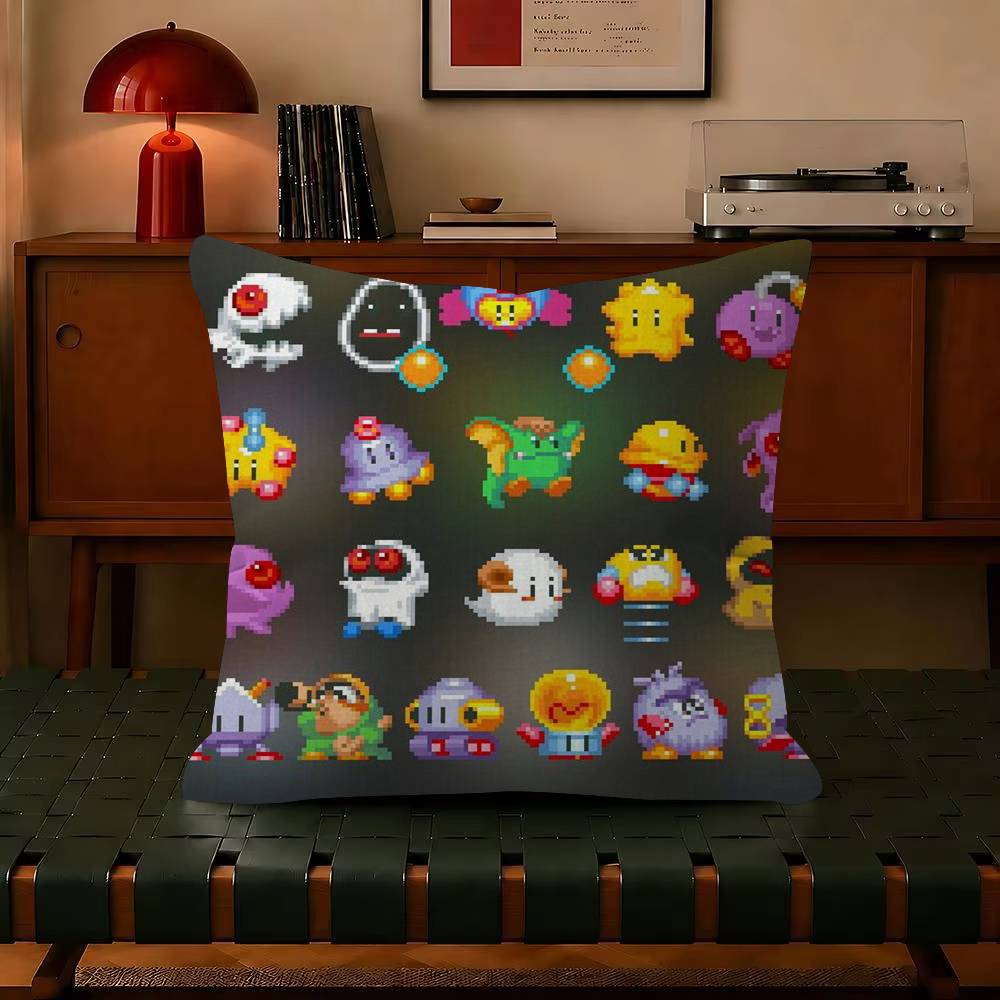 Puzzle Game B-Bubbles Bobble  Decorative Polyester Throw Pillow Cover Square Suitable for Home Office Coffee Shop Decor