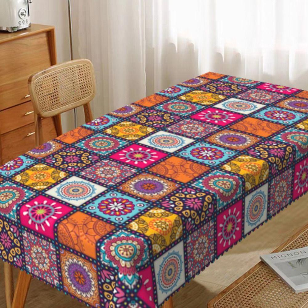 Ethnic Style Table Cover Rectangle Table Protecter Useful Bohemian Mandala Tablecloth  Banquet