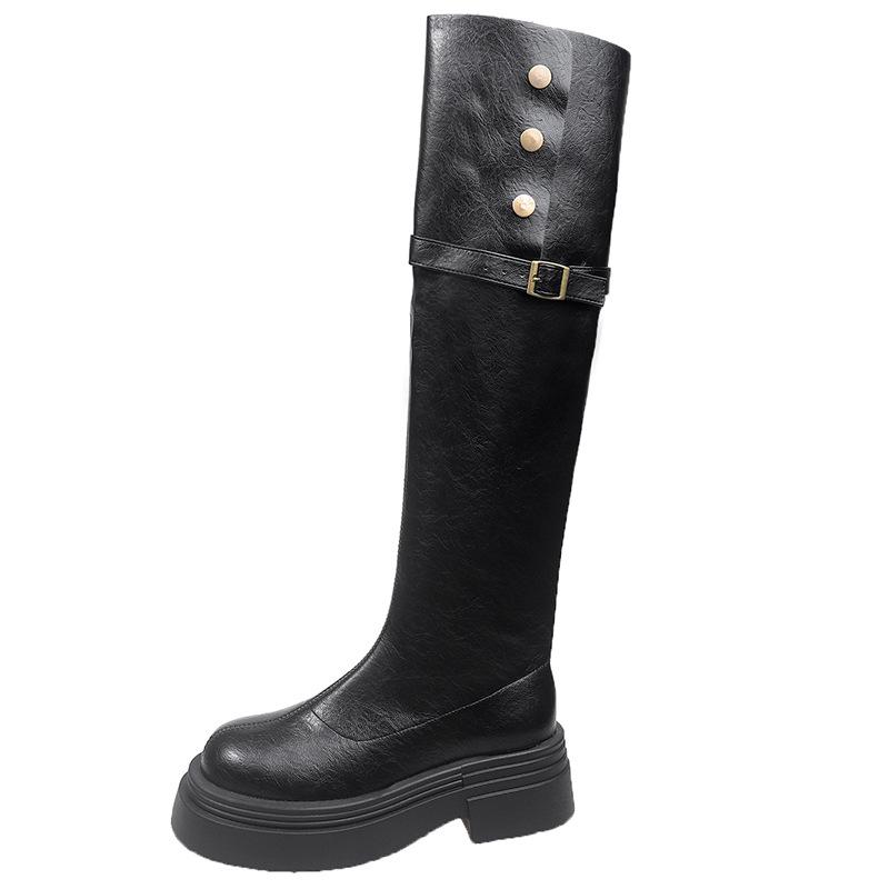 

Two wear folded thick-soled boots, children s new thick-heeled solid-colored knee-length knight boots in autumn and winter 2025 35