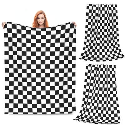 Schachbrett Schwarz-Weiß Gitter Kariert Decken Fleece Sofa Überwurfdecke Warm für Schlafzimmer Reise Überwürfe Tagesdecke Steppdecke