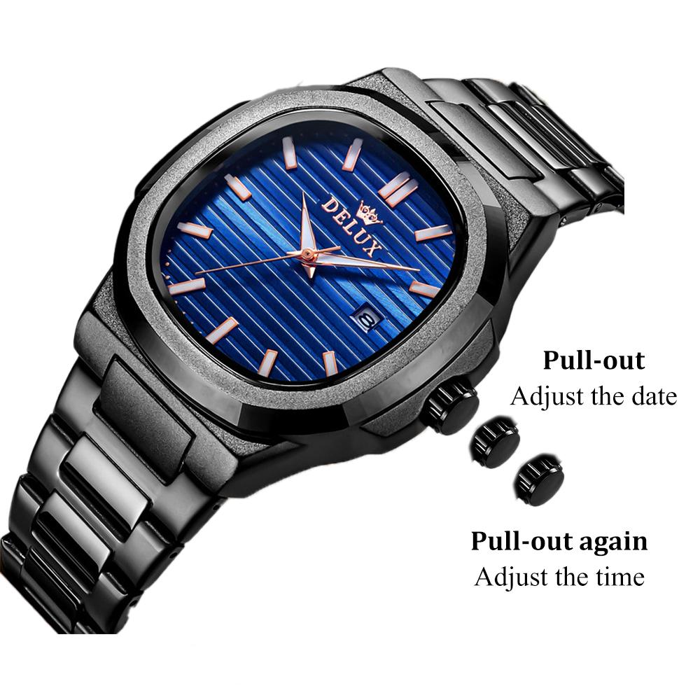 Luxuriöses goldenes Edelstahlarmband Mode blaues Zifferblatt Quarz Herrenuhr Wasserdicht Leuchtend Relogio Masculino