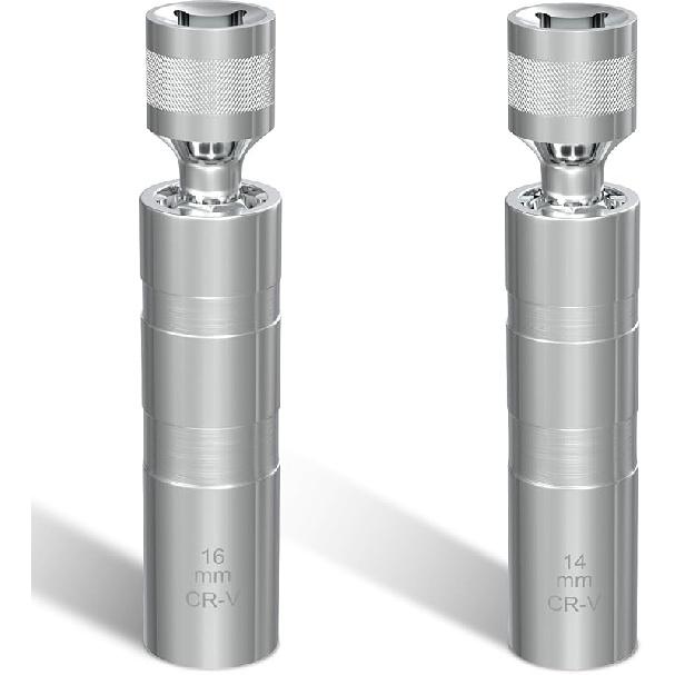 14Mm&16Mm Spark Plug Socket Set, Thin Wall 3/8  Drive Spark Plug Sockets Removal Tool, 12 Point, Magnetic Swivel Spark Plugs Socket For Most Car 14mm&16mm x 3.78