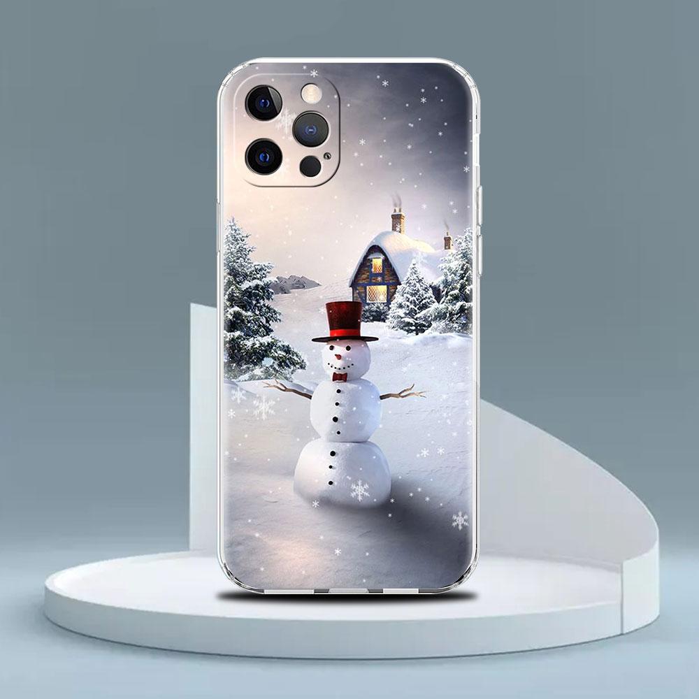 Cartoon Snowman Christmas Clear Case For Apple iPhone 13 11 14 12 Pro 7 8 Plus XR X XS Max 6 6S 13Pro Silicone Phone Cover