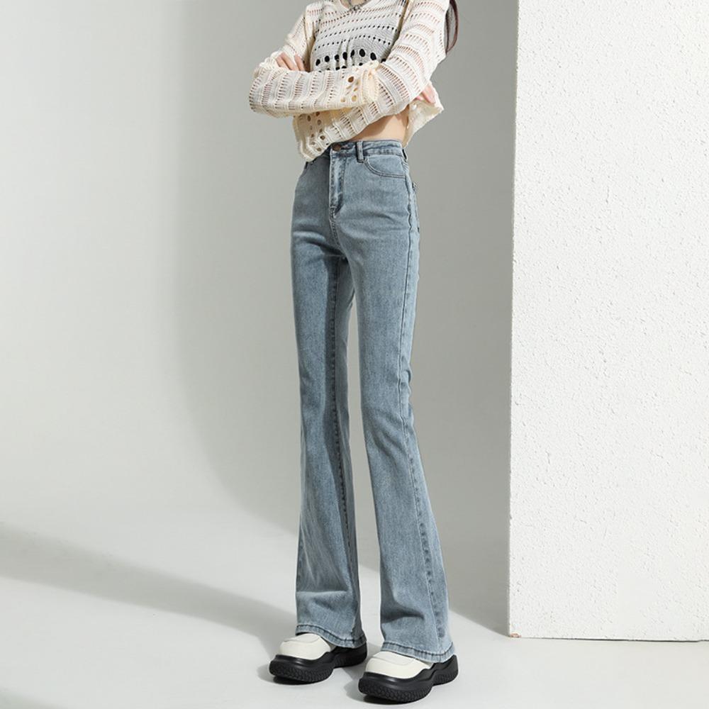 Versatile micro-pull jeans women's spring and autumn new elastic high-waisted thin and tall small horseshoe jeans