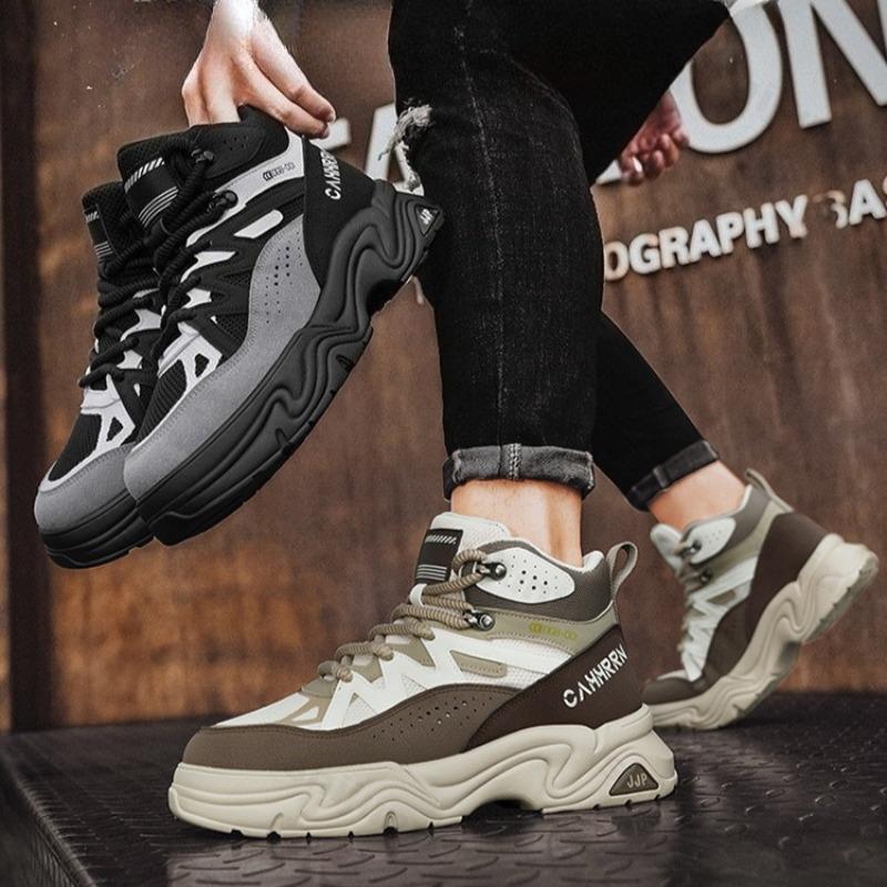 אופנה 2025 סתיו חדש אופנה גבוהה רב-תכליתית נעלי קז'ואל סוליה עבה לגבר רשת נושמת נוחה נישה מגפי קרסול מגושמים