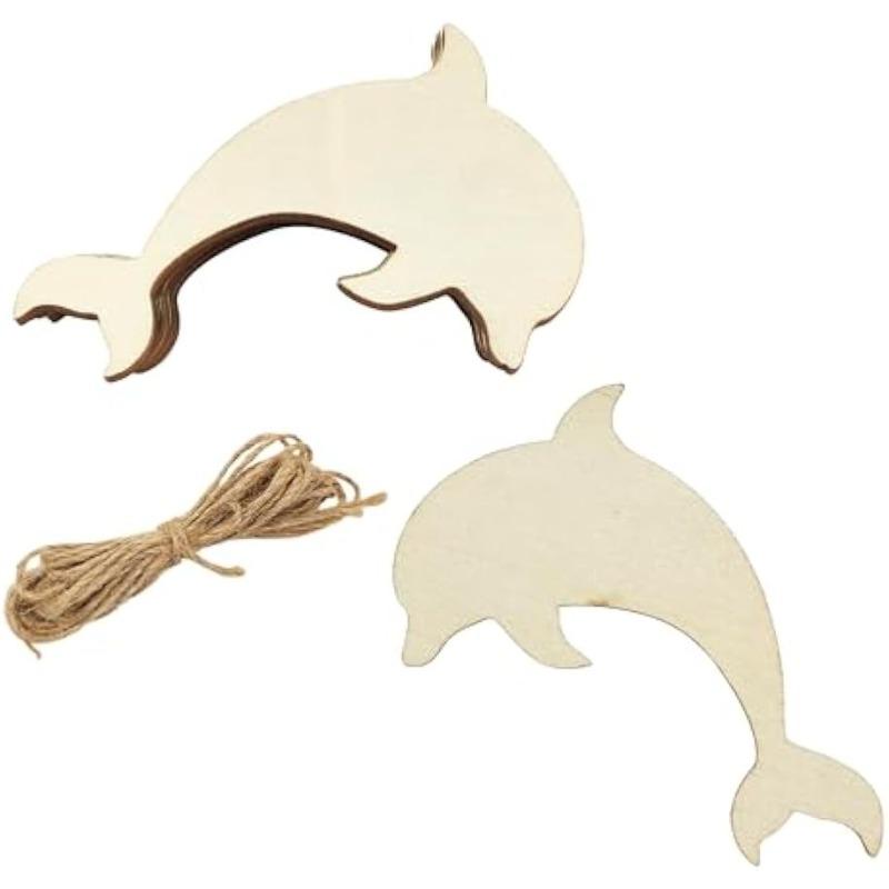 

10pcs Wood Dolphin Cutouts Unfinished Wooden Beach Dolphin Hanging Ornaments DIY Dolphin Craft Gift Tags for Home Party Decor 10X10cm