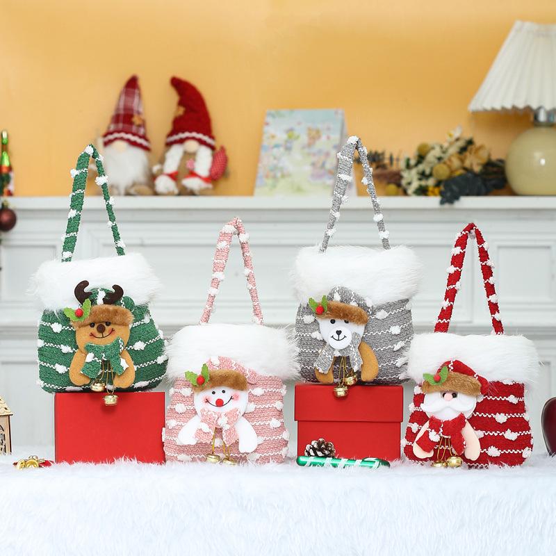 Children's Christmas Eve Plush Cartoon Gift Bag with Drawstrings