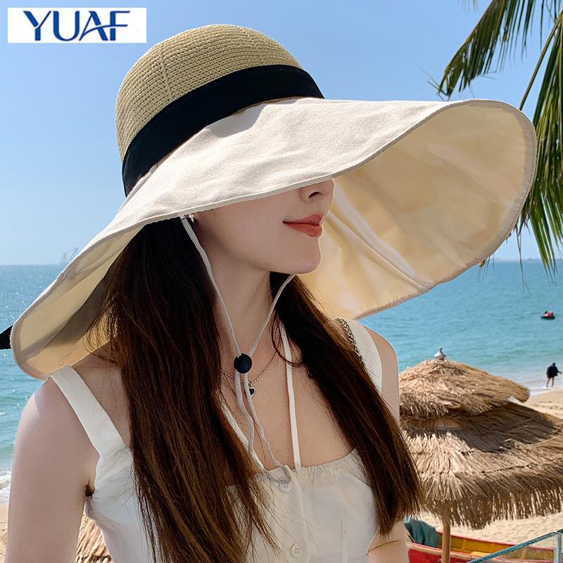 Neue Hut Damen Sommer Sonnenschutz Sonnenhut UV-Schutz Vinyl Übergröße Krempe Eimerhut Hohl-Sonnenhut