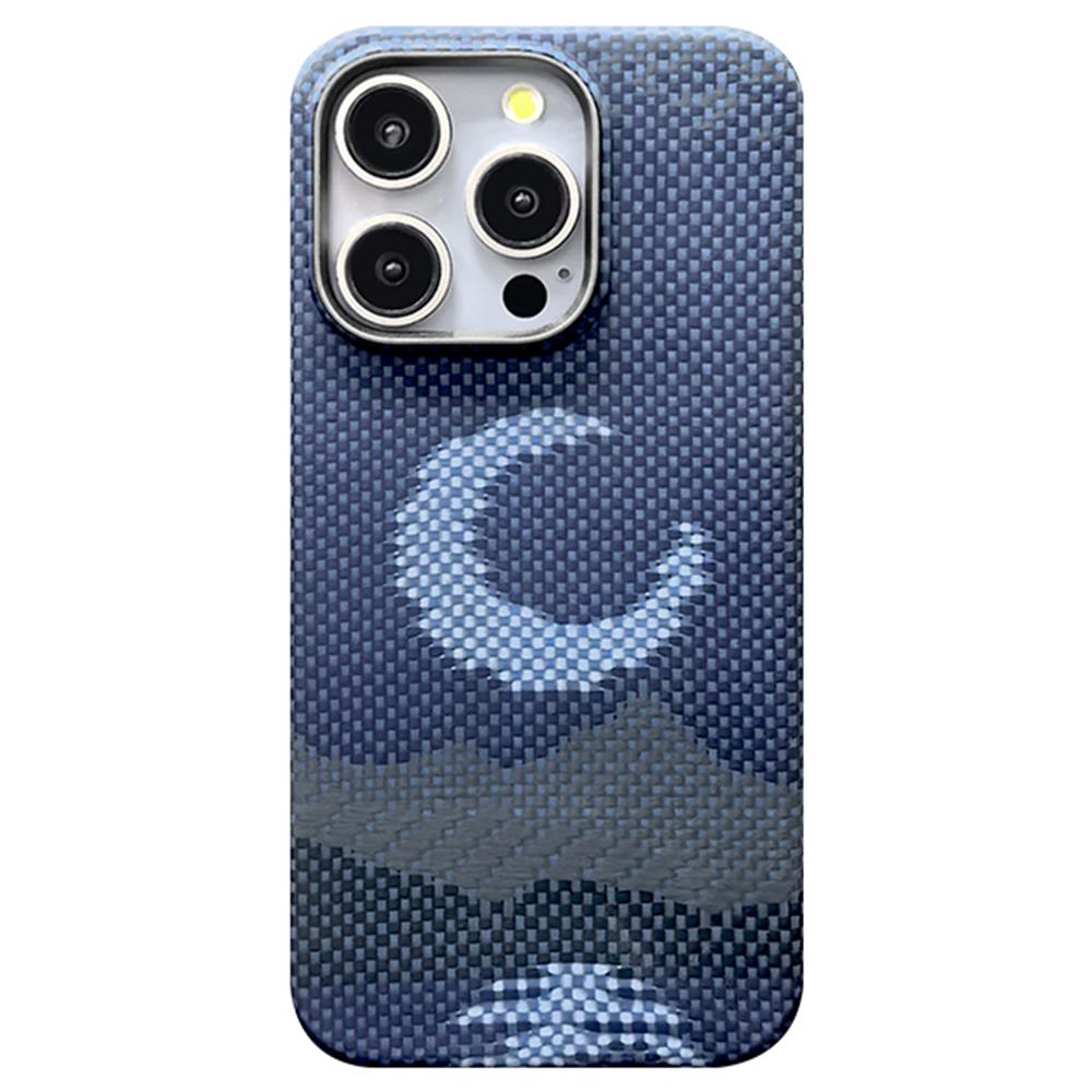 

For iPhone 15 Pro Magnetic Case Precise Cutouts Aramid Fiber Phone Cover with Metal Lens Frame Moon