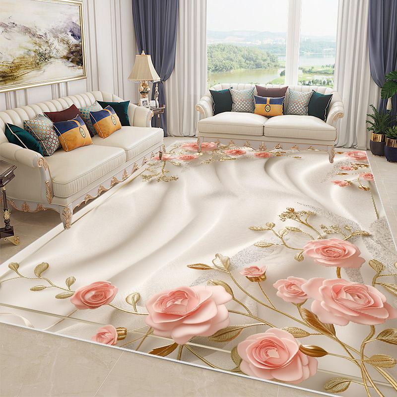 Nordic Light Luxury Living Room Carpet Large Size Pastoral Flower Home Bedroom Rugs Washable Lounge Rug Hotel Lobby Floor Mats