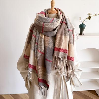 New Imitation Cashmere Plaid Warm Shawl Scarf Women's Autumn and Winter Fringed Scarf