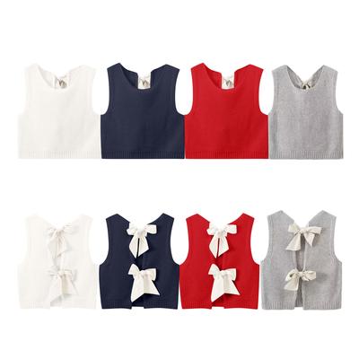 Bow Tie Back Sweater Vest For Women Cropped Casual Crop Knit Cardigan Vest