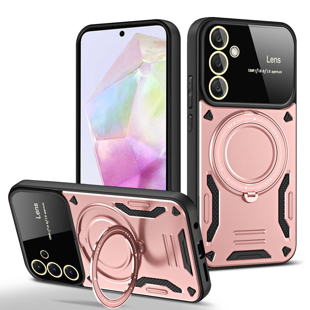 

Для Samsung Galaxy A35 5G роскошный бронированный беспроводной зарядный чехол Magsafe Ring Bracket Case для Galaxy A35 A 35 магнитный бампер Cover Samsung A35 5G розового золота