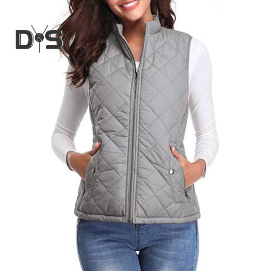 

Женское пальто с воротником-стойкой, без рукавов, на молнии, однотонное, сохраняющее тепло, жилет, кардиган, пальто для повседневной работы и поездок на работу L светло-серый