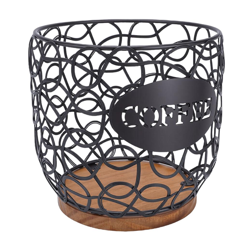 Coffee Pod Holder   Large Capacity Coffee Capsule Storage Basket with Wooden Base for Kitchen Counter   Desktop