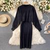 Autumn/Winter Chic Turtleneck Batwing Sweater & V-Neck Dress Set