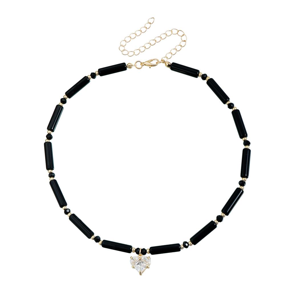 Adjustable Glass Bead Zircon Clavicle Necklace with Heart Designs for Women Fashion Jewelry Gift Ideas
