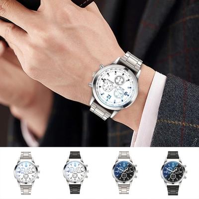Men Dress Watch Analog Quartz Watch with Three Sub-Dials Stainless Steel Wristwatch for Husband Boyfriend Father Business Date
