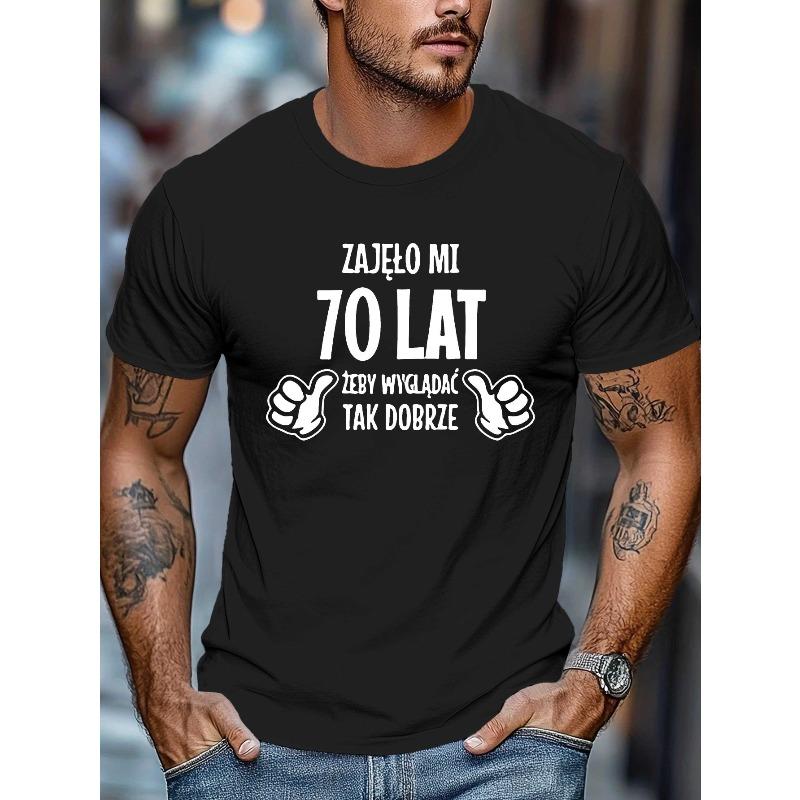 

European Size Men s Polish-Themed Casual Short Sleeve T-Shirt - Polish Text &Round Neck Top, Machine Washable Summer Casual Attire Suitable for Summer 4XL чорний