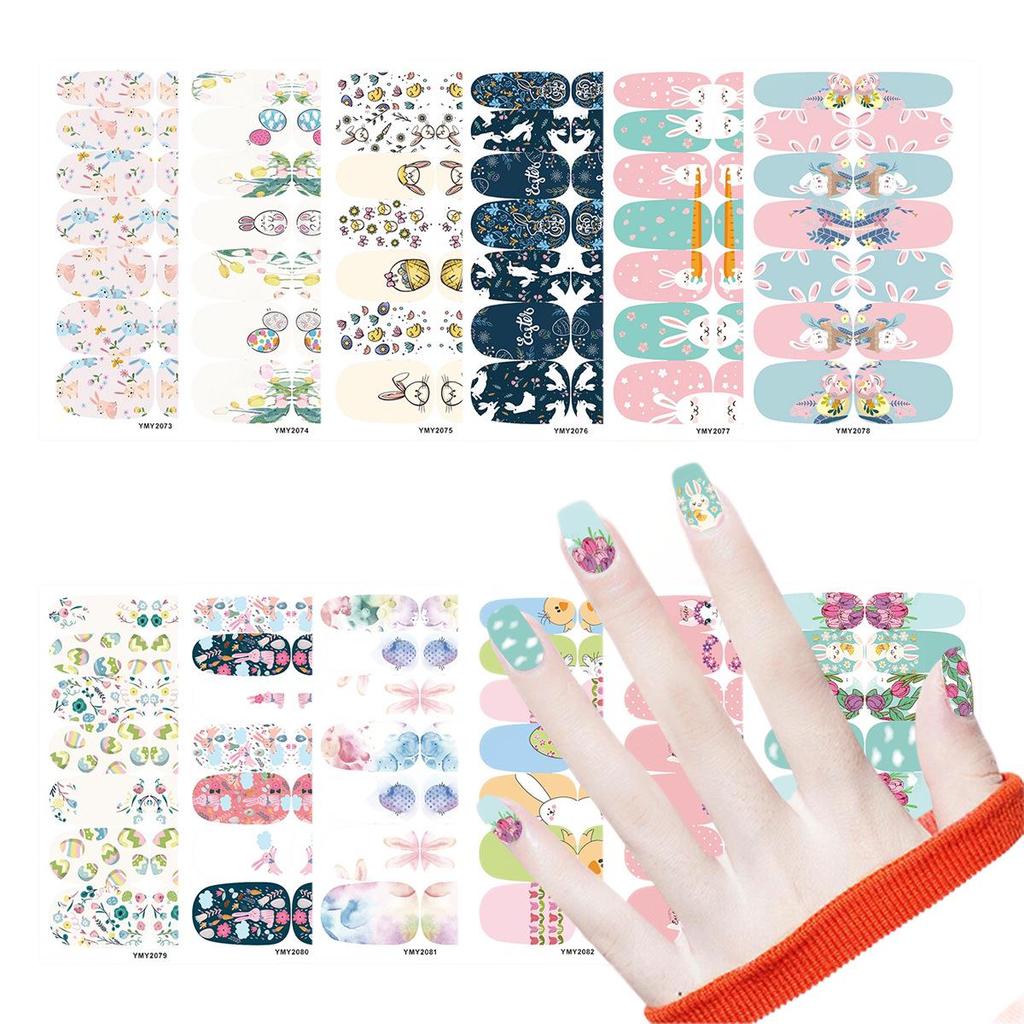 Easter Cute Rabbit Flower Nail Art Stickers - Full Cover, Waterproof, Long-lasting (YMY2073-2084)
