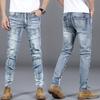 2024 New Motorcycle Jeans Men'S Trendy Brand Slim Fit Small Straight Tube High-End Elastic Pants With Cool Splicing