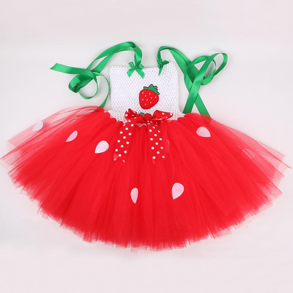 Kids Strawberry Tutu Dress Costume for Girls Birthday Party Tulle Princess Dress Girl Halloween Christmas Carnival Dresses