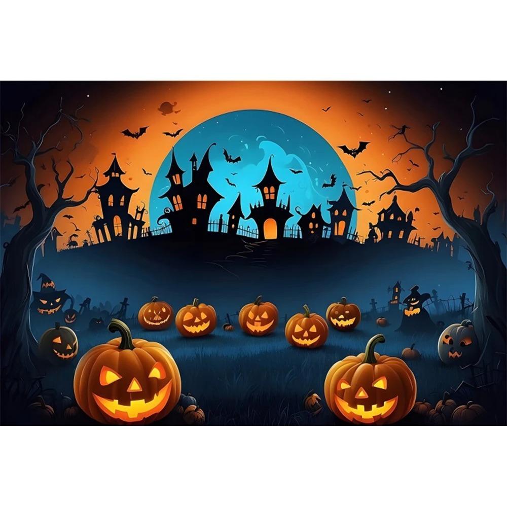 Halloween Photography Background Cloth Ghost Moon Pumpkin Lantern Horror Party Children's Birthday Decoration Hanging Cloth