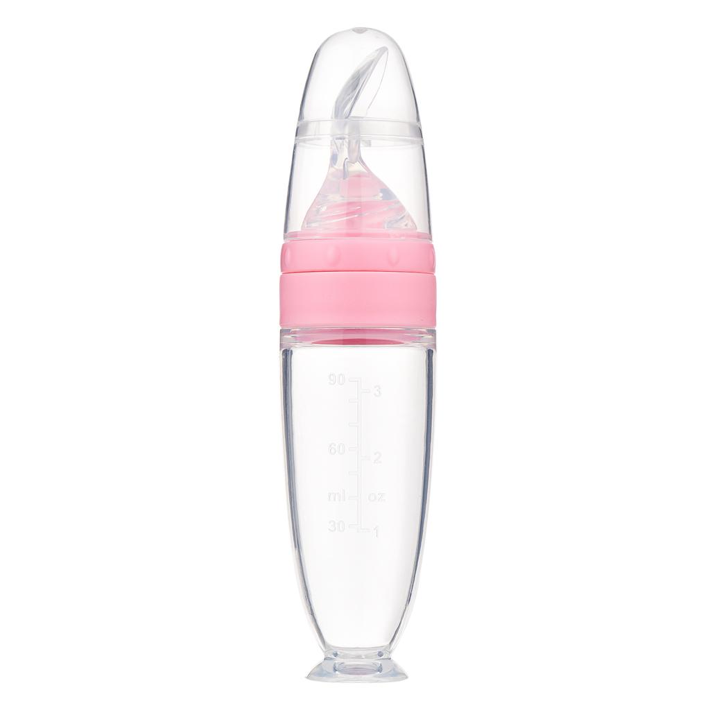 Cuillère d'alimentation pour bébé 90 ml de capacité avec balance Bouteille à presser en silicone, Cuillère PP intégrée pour nourrir Riz Pâtes, Fruits, Lait,