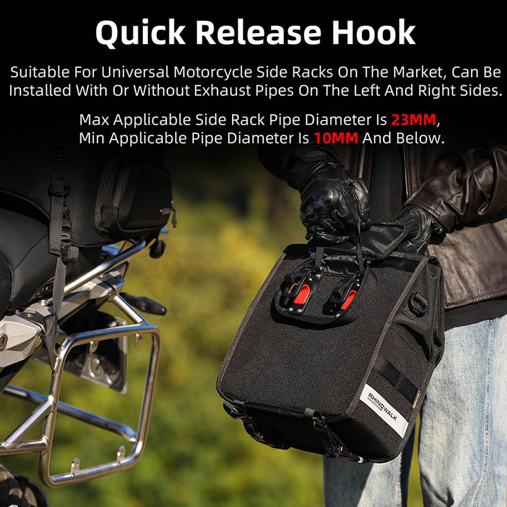Motorcycle Saddle Bag Quick Release Luggage Bag Large Capacity Storage Organizer 13L with Support Panel Removable Waterproof