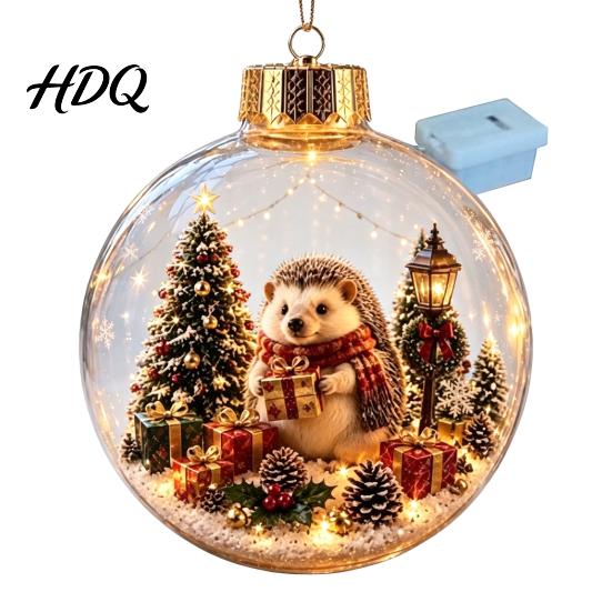 Cute Forest Animal Ornaments Christmas Story Ornament 3.15" Ball Hanging Decoration with Mini Holiday Scene Clear Plastic Sphere Decor Inside,
