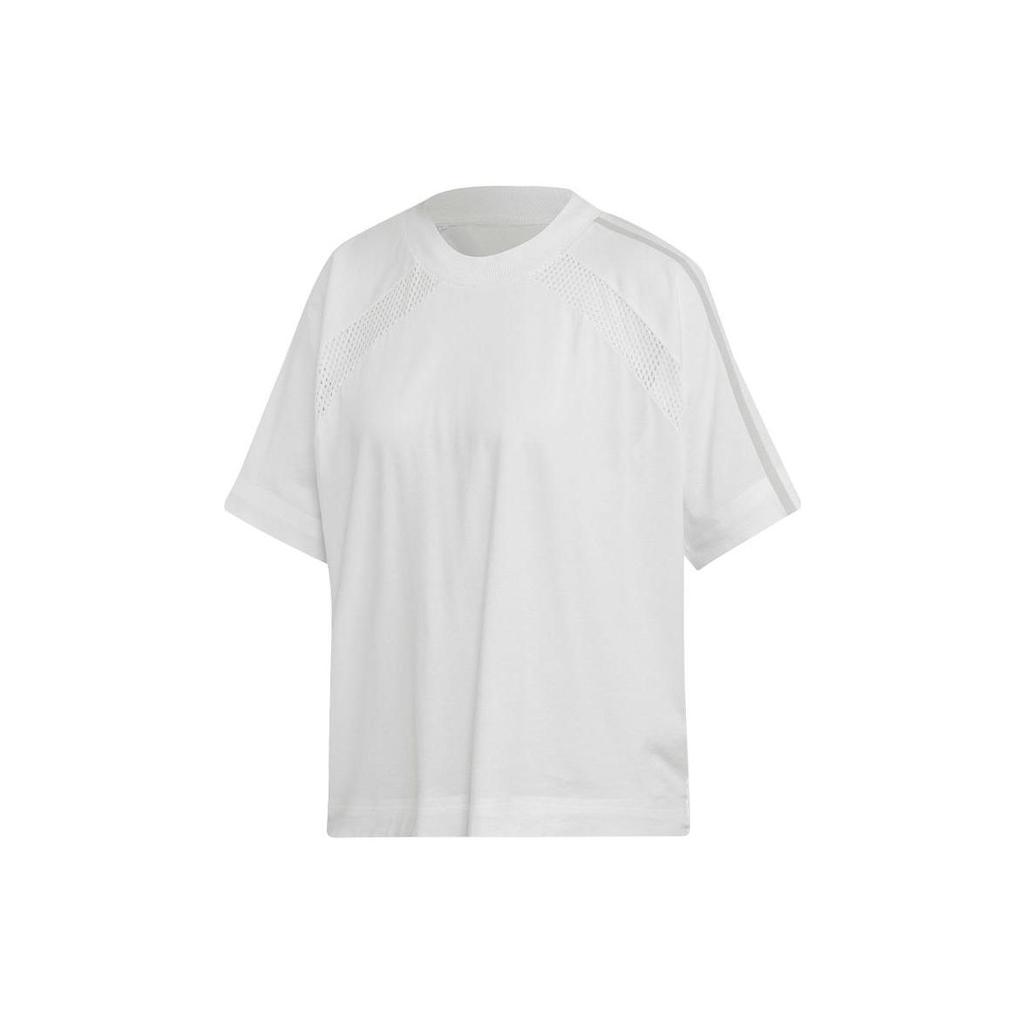 Adidas Solid Color Round Neck Sports Short Sleeve T-Shirt Women Tops White EJ8740