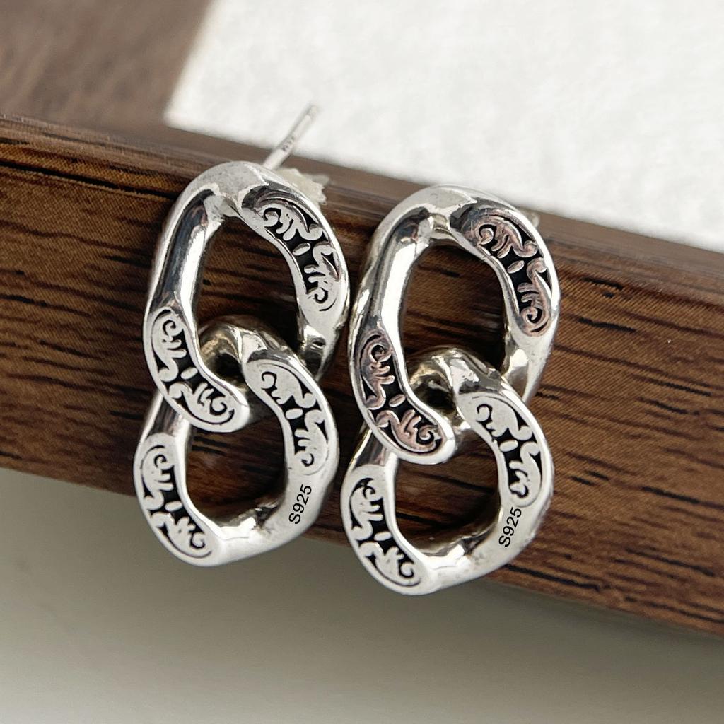 925 Sterling Silver Vintage Earrings For Women Trendy Simple Retro Chain Earring Jewelry Prevent Allergy Party Accessories Gift