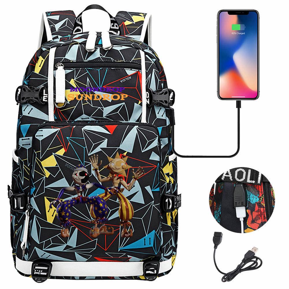 Game Moon Sun Print Backpack for Teens Students Boys Girls Casual Large Capacity Travel Daypack