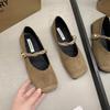 Französische Mary Jane Schuhe weiches Leder Japanischer Retro Wildleder eckige Spitze mit Schleife Einzelne Schuhe große Größe Damenschuhe Retro