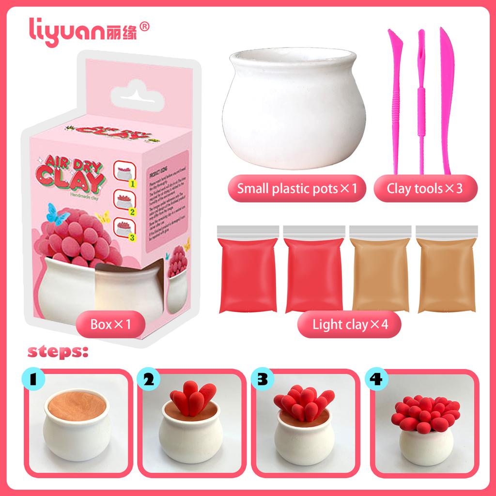 4-Color Ultra-Light Clay Succulent Pot DIY Handmade Modeling Clay Toy Set for Kids