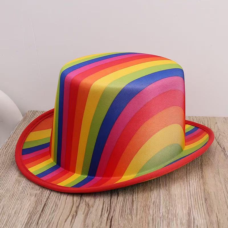 Fashion Rainbow Top Hat Autumn and Winter Hat Big Head Circumference Stage Performance Cos Magician Flat Top Top Top Hat Breathable