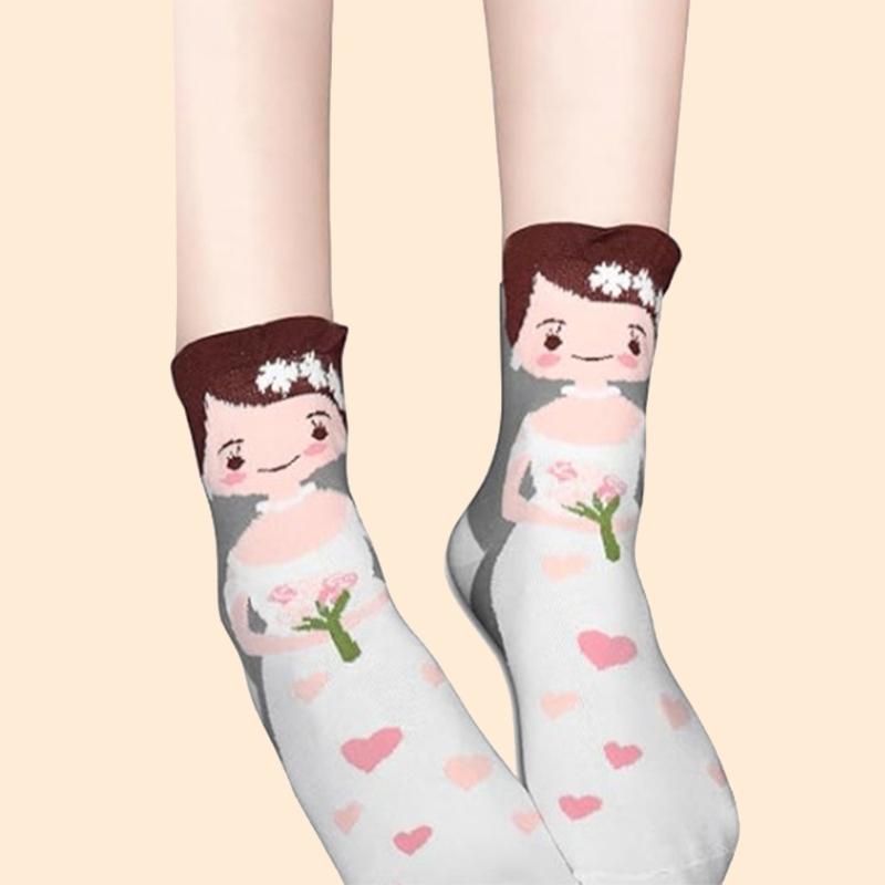 Hochzeits-Crew-Socken Geschenk Cartoon Brautpaar-Muster Baumwollsocken Verheiratete Dekoration Verlobung Flitterwochen Unverzichtbares Geschenk
