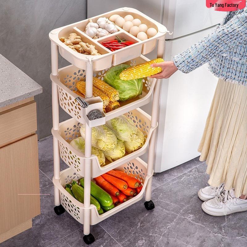 Multi-layer Kitchen Rack: Versatile Vegetable Basket, Floor Cabinet, and Snack Cart