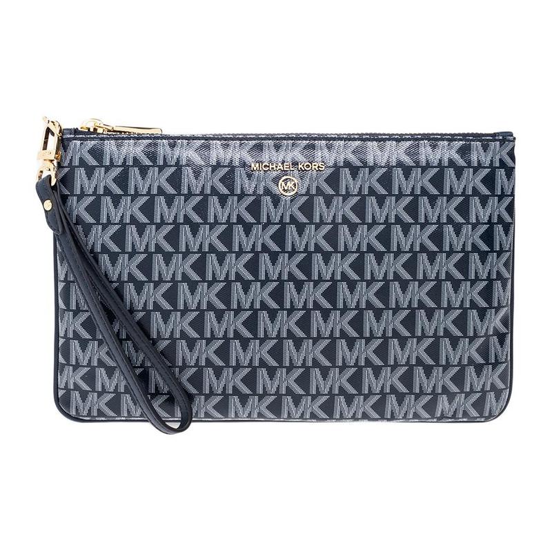 MICHAEL KORS Monogram Logo Zipper PVC Clutch Women s Blue