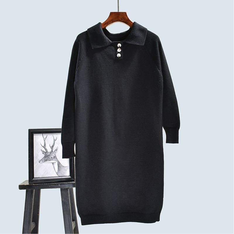 Thickened New Autumn and Winter Easiest for Match Mid Length Long Length Sweaters Mid-Length Dress Lapel