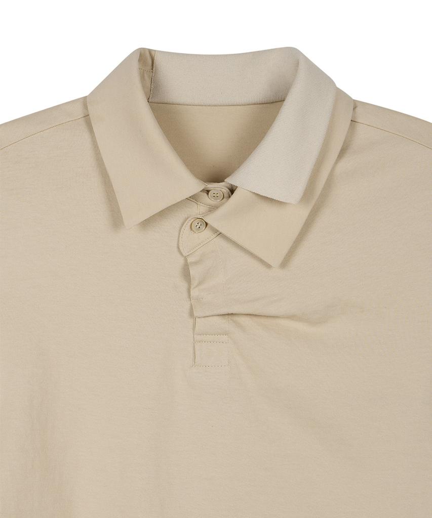 Yusentig Double Collar Slim Asymmetrical Collar T-Shirt Beige Aw5Me43391