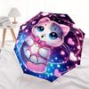 1pc Sweet Love Cat Design Automatic Open/CloseUmbrella-CuteUmbrella with Cute Design, Portable 3-Fold Compact Umbrella for Men & Women, Valentine