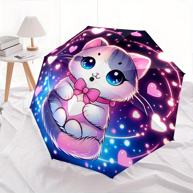 1pc Sweet Love Cat Design Automatic Open/CloseUmbrella-CuteUmbrella with Cute Design, Portable 3-Fold Compact Umbrella for Men & Women, Valentine