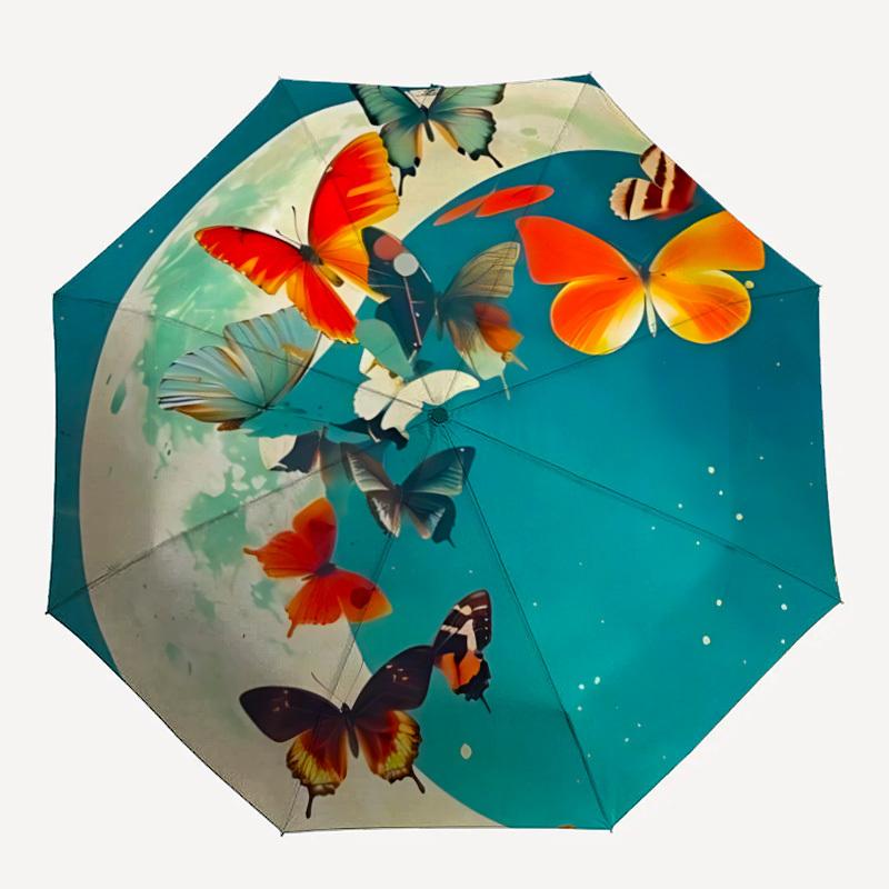 

1pc Butterfly Moon Automatic Folding Umbrella - 8-Rib Compact Travel Umbrella Durable & Portable for Outdoor Use, Perfect Gift for Birthdays076