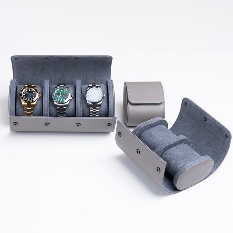 Compact Travel Friendly Watch Box Featuring Protective Flocking Compartments Waterproof Watch Organizers Leather Texture