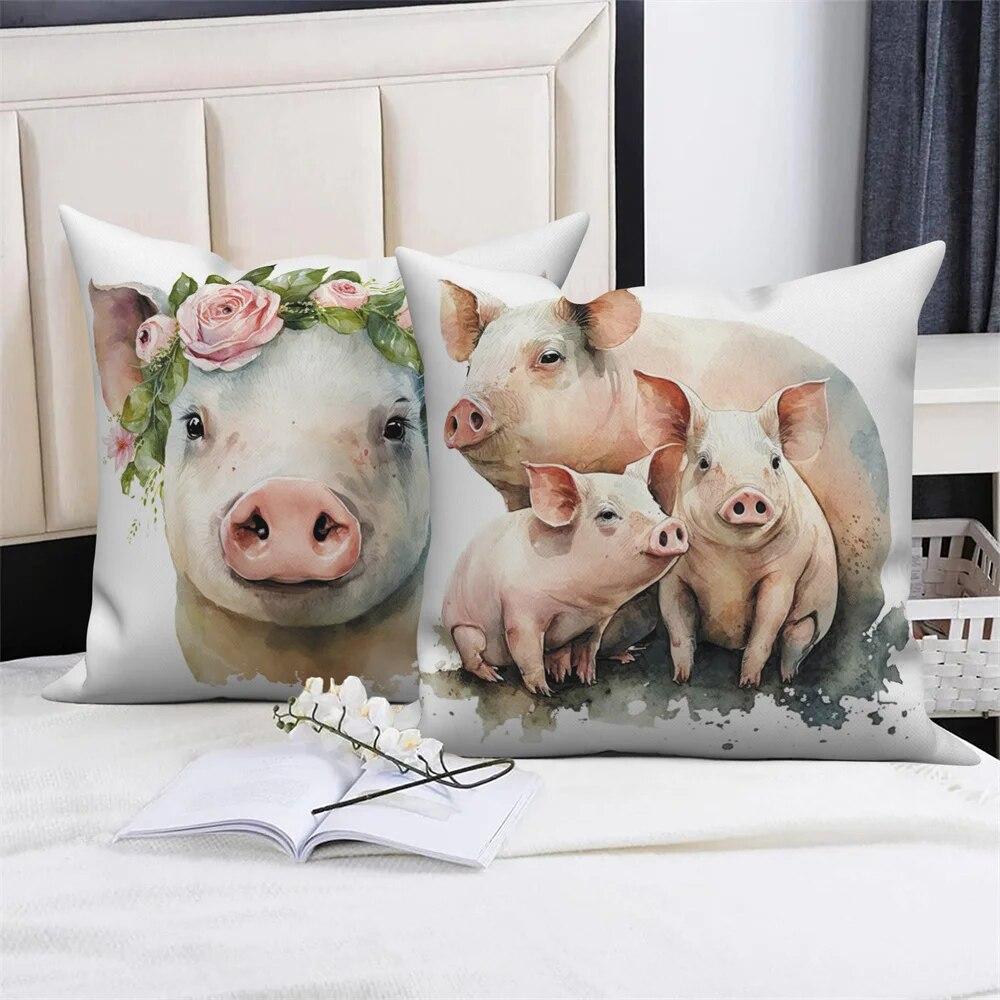 Pig Cat Panda Rabbit Print Decorative Pillowcase  Sofa Car Living Room  Animal Cushion Cover