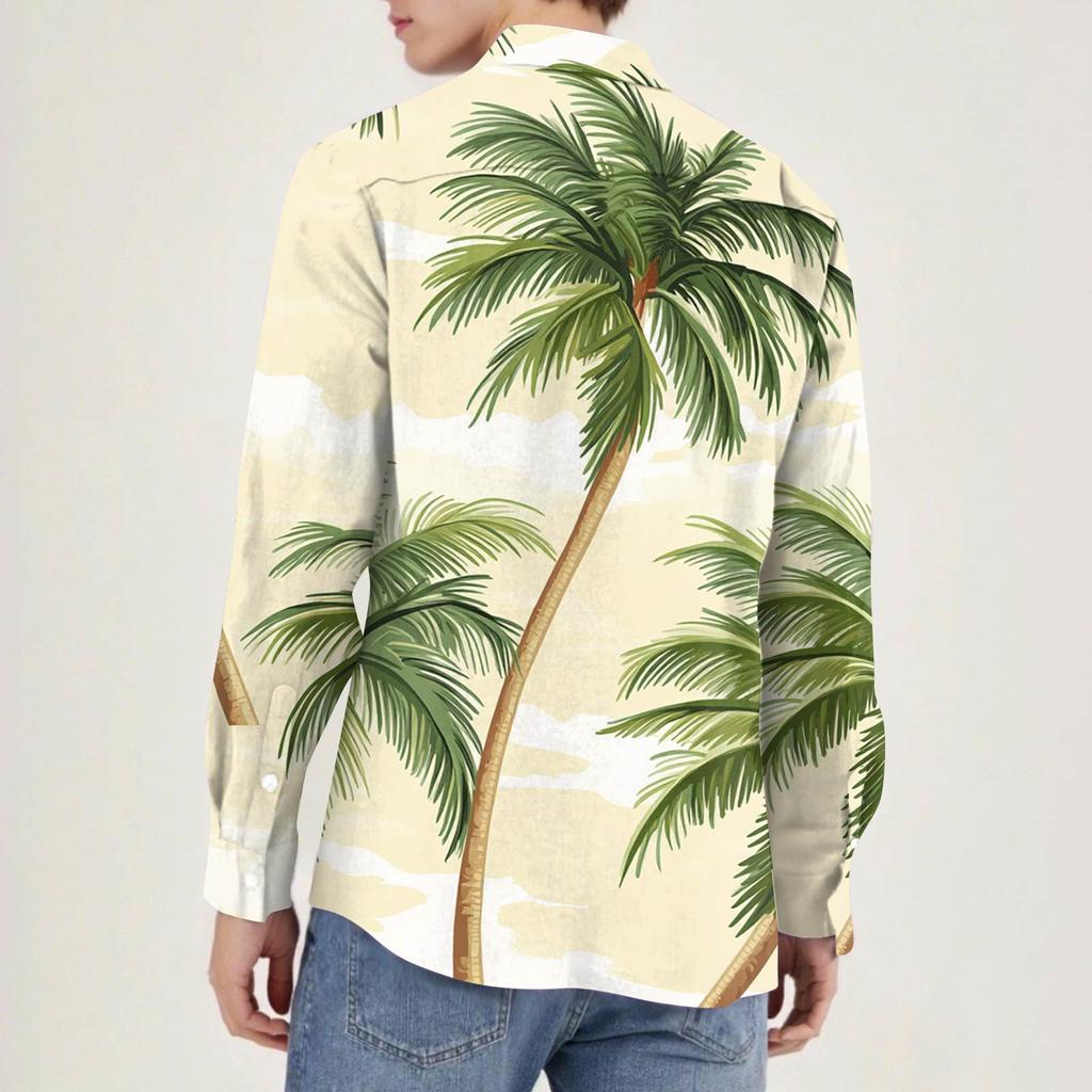 Men's Fashion Long Sleeve Printed Casual T Shirt Button Regular Fit Shirt Top